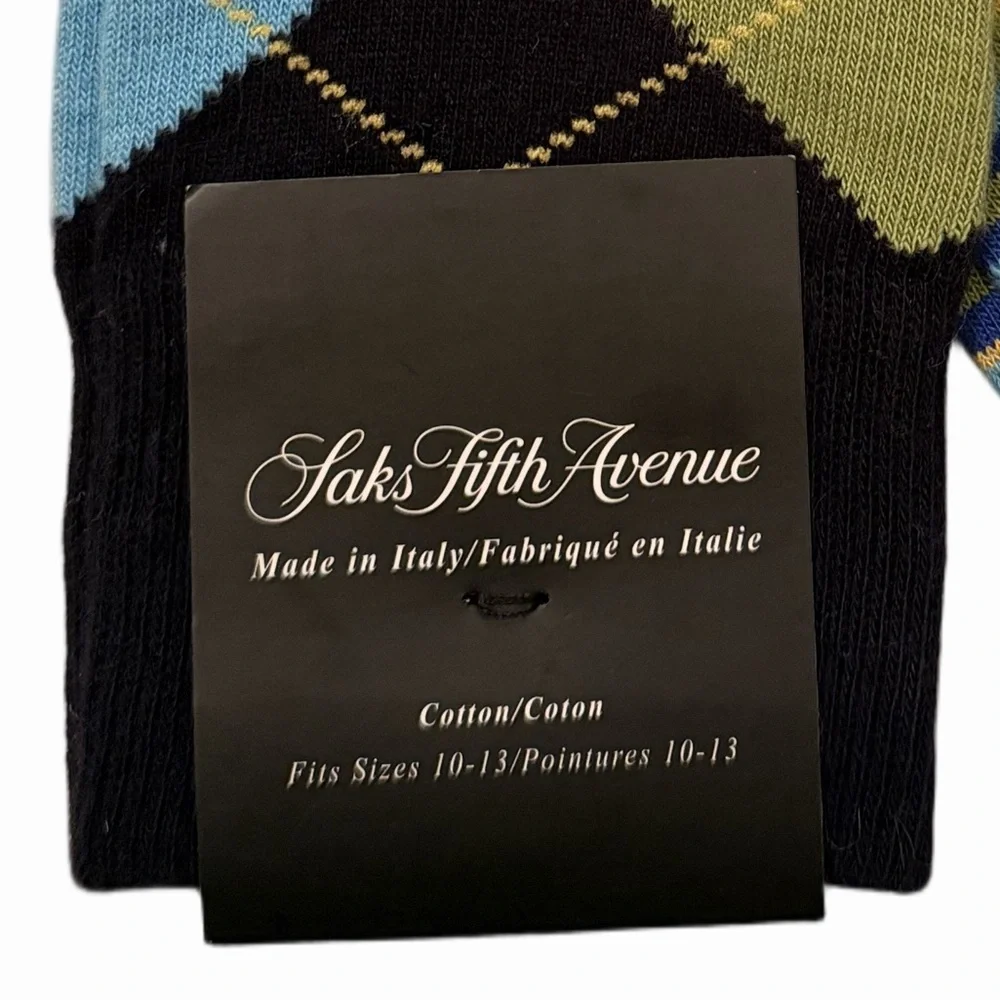 Saks Fifth Avenue Men’s Dress Socks Argyle & Stripe Blue Green Made in Italy